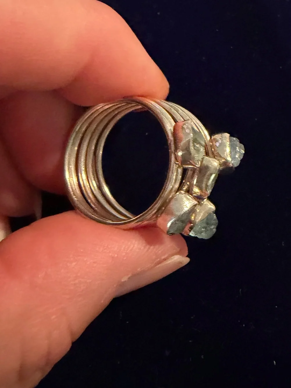 Sterling Silver Aquamarine Stacked Band Ring - Blue